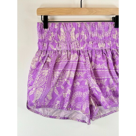 Free People Womens Shorts Purple The Way Home High Waisted Paisley Boho Medium - Picture 5 of 7